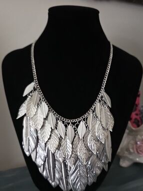 Silver Leaf Cascade Statement Necklace - Women Jewelry